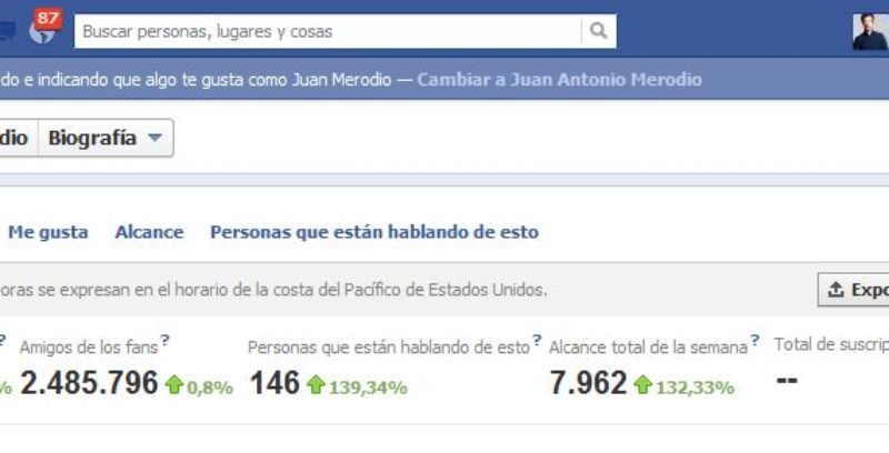 Actualización de las estadísticas de Facebook en la página de fans