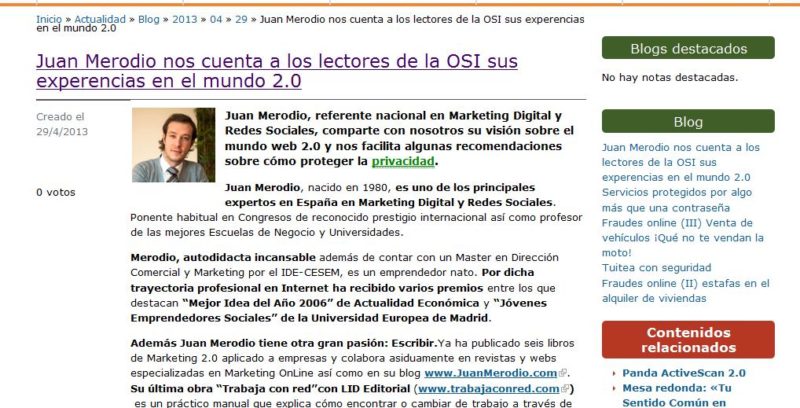 Entrevista en OSI: “Seguridad y Privacidad en las Redes Sociales”