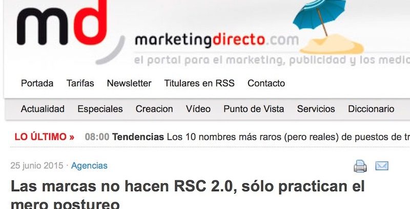 Artículo: “Las marcas aún no hacen RSC 2.0, sólo hacen postureo”